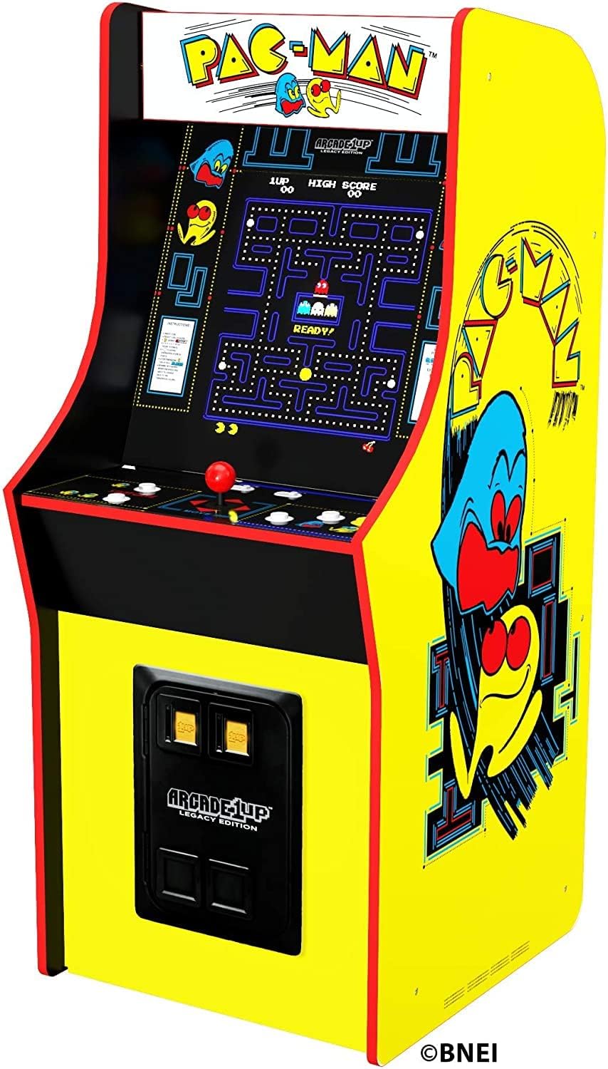 Bandai's Pac-Man classic version. featuring 12 games. and an arcade machine that is 4 feet in size.