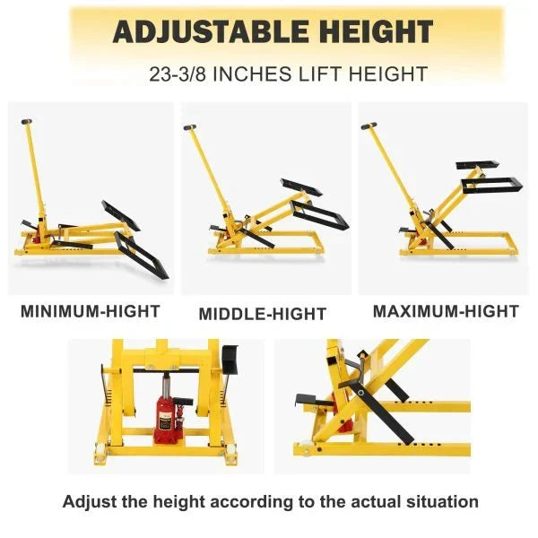 Lawn Mower Lift with Hydraulic Jack. 26 Inches Lawn Mower Lift. Welded Solid Steel Construction. Weight Capacity 500 LBS. for Riding Lawn Mowers