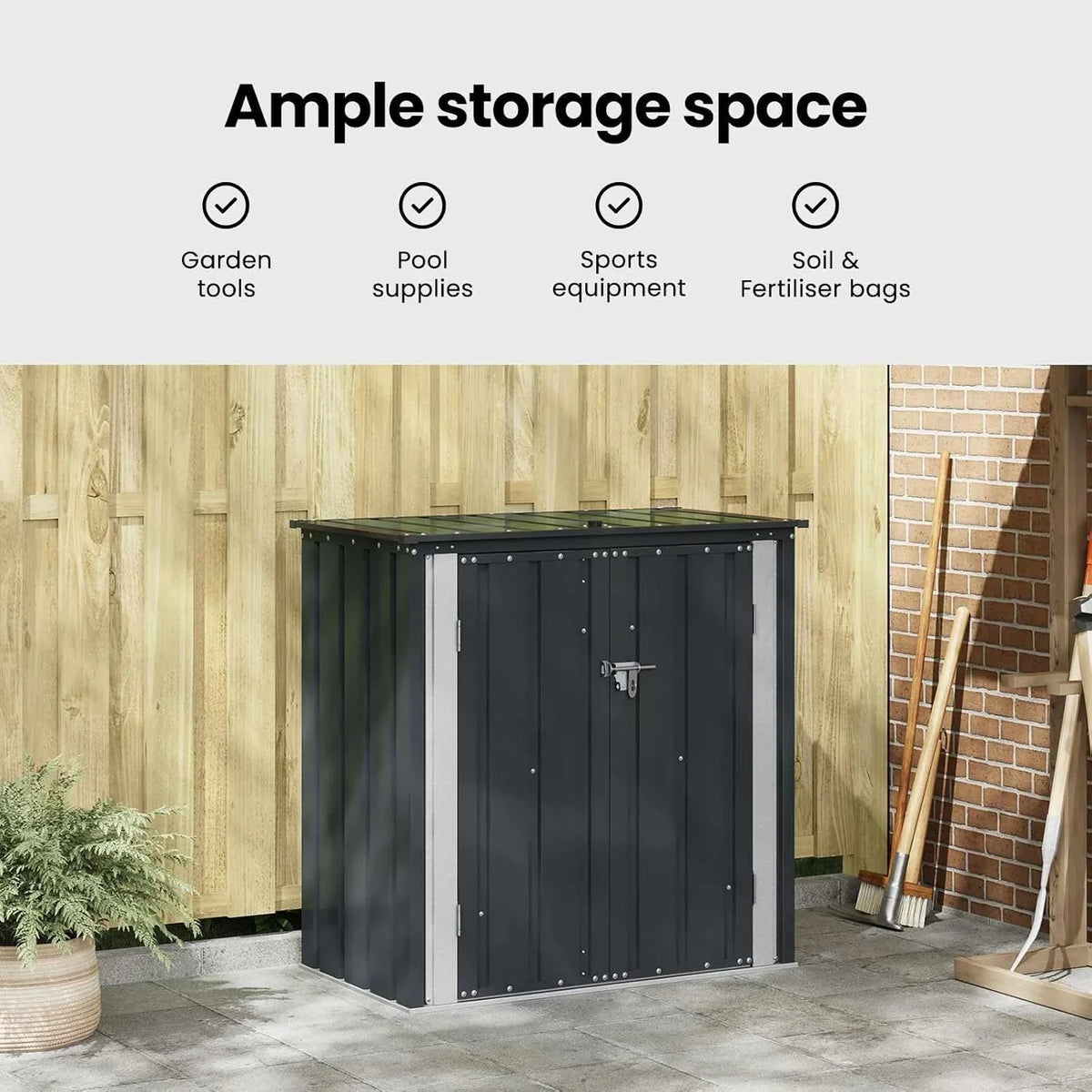 vidaXL Gartenlagerbox Schwarz 101.5 x 107 x 100 cm Stahl. Stylischer. rechteckiger Tisch für jeden Essbereich. pflegeleicht. Elegantes Design.