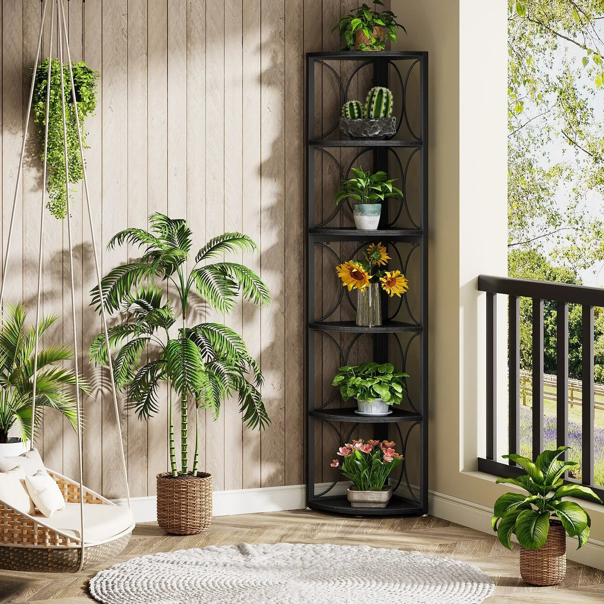 67 Inch Tall Corner Shelf. Freestanding Corner Bookshelf and Storage Shelving Unit