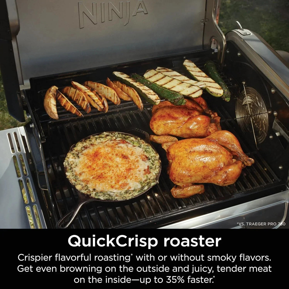 5-in-1 Electric and Propane Grill. 3-Burner Outdoor BBQ Grill and Smoker with Digital Controls. Griddle and Pizza Maker. Stainless Steel