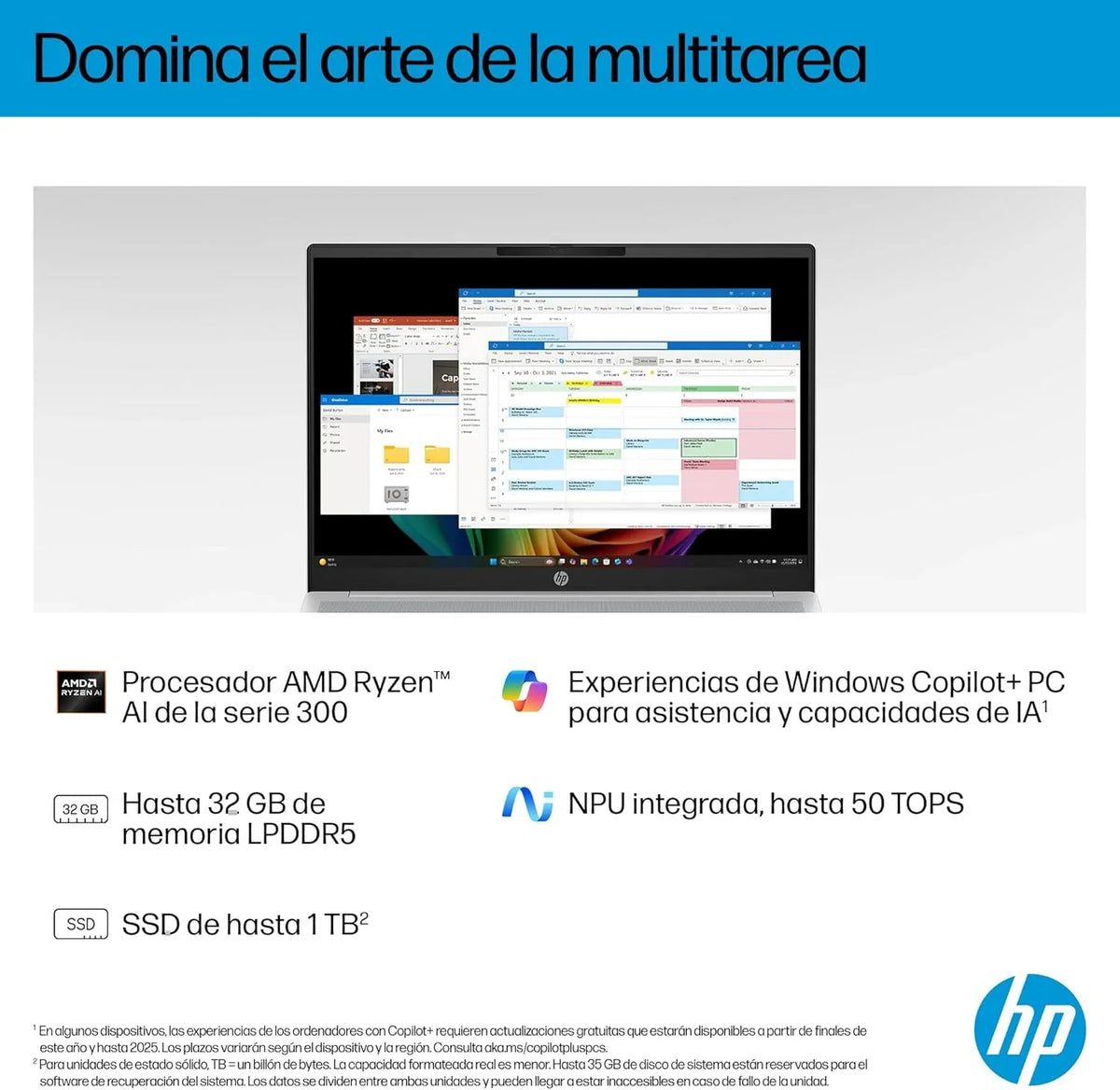HP OmniBook 5 16′′ OLED. Ordenador portátil (Procesador AMD Ryzen AI 7 350. 32GB RAM. 1TB SSD. Gráficos AMD Radeon 860M. Windows 11 Home) Azul -