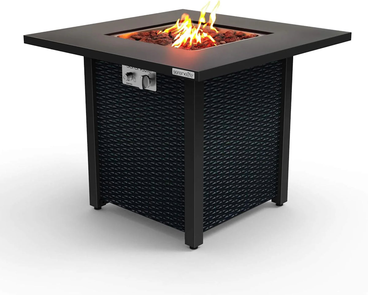 Propane fire pit table. 40.000 watt outdoor square gas fire pit. with lid. weather-resistant metal material. adjustable flame. rock melting set. highly suitable for use on decks. backyards and platforms (30 inches × 30 inches × 11 inches)