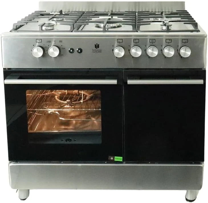 Gasline Gas Standherd mit Flaschenschrank 90cm GAG90GOXFL. 5 Flammig Sabaf-Brenner. Elektrische-Zündung und Vollzündsicherung Propan LPG...