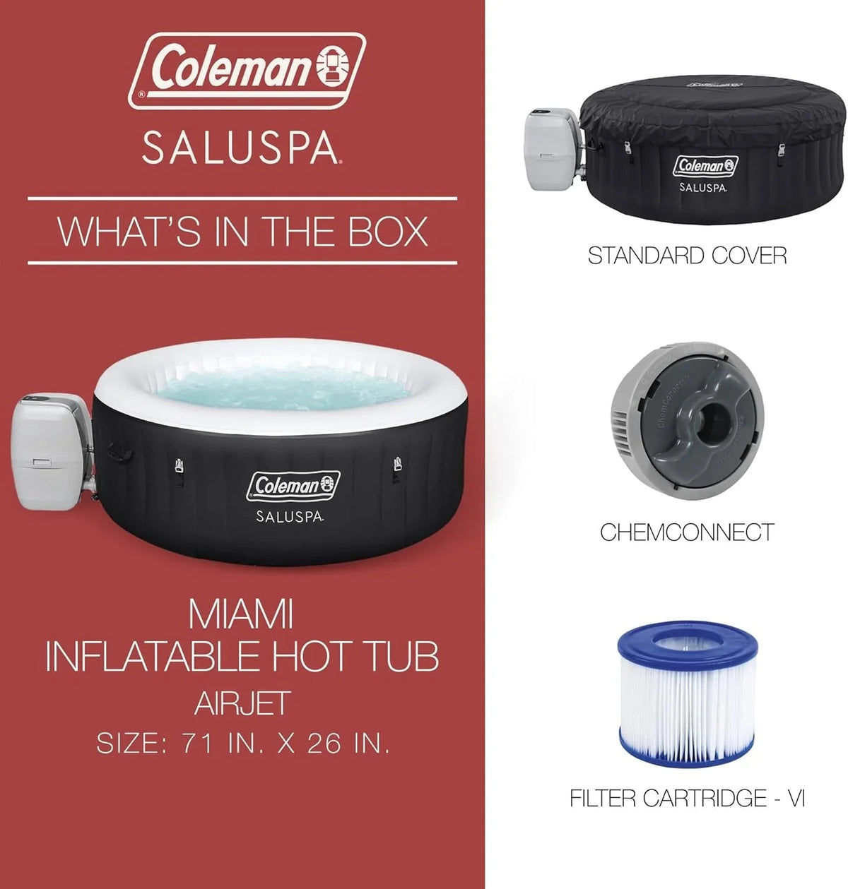 2-4 Person Inflatable Hot Tub. Portable Round Outdoor Spa with 120 Soothing Air Jets and Insulated Cover. Black
