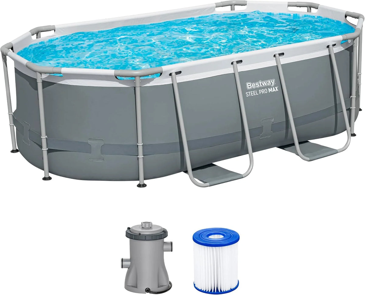 Bestway Power Steel Frame Pool Set mit Filterpumpe 305 x 200 x 84 cm. grau. oval