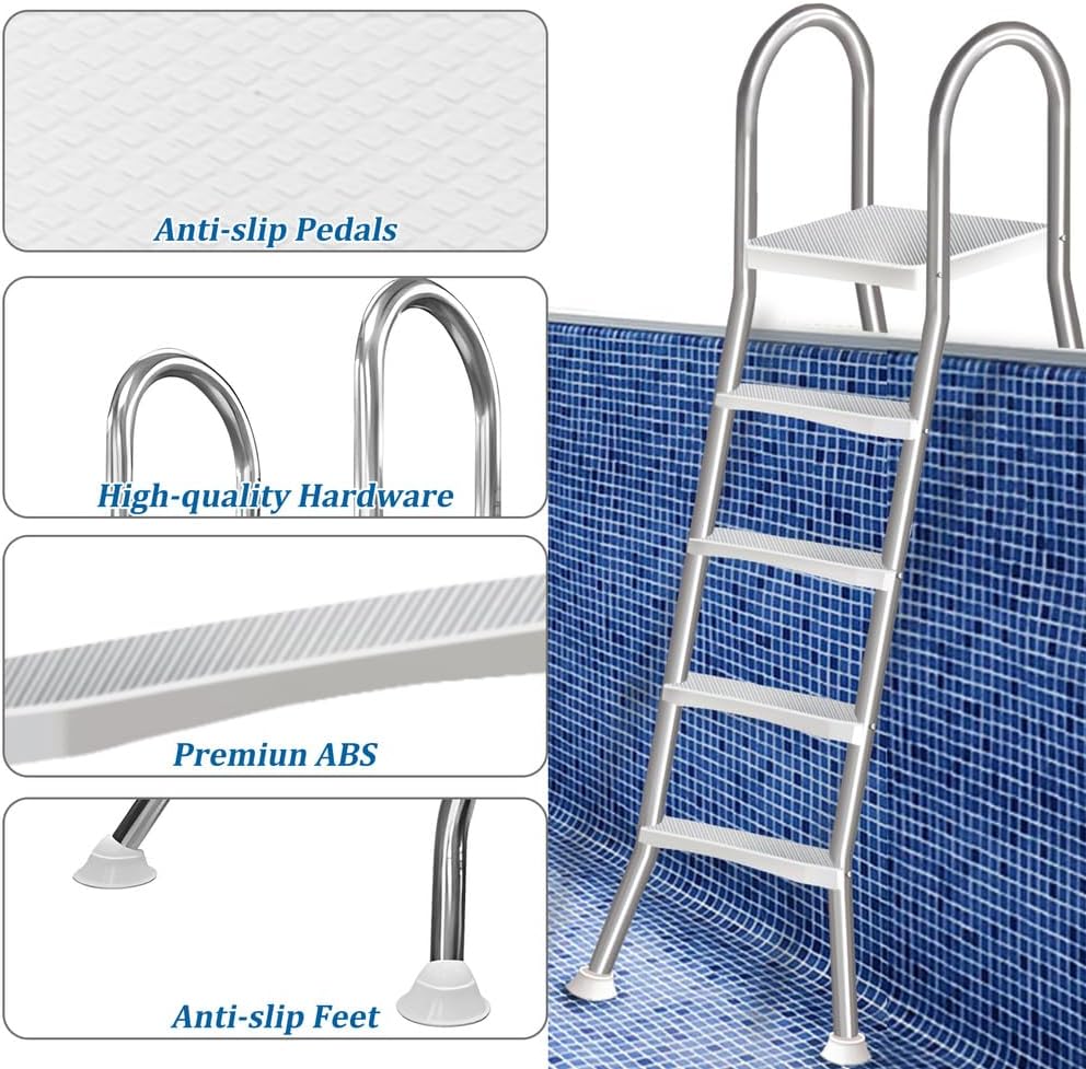 4 Stufige Poolleiter Edelstahl. Pooltreppe für Aufstellpool. Poolleiter 132 cm Poolhöhe. Pool Treppe. Poolstufen für Aufstellpools. Schwimmbadleiter