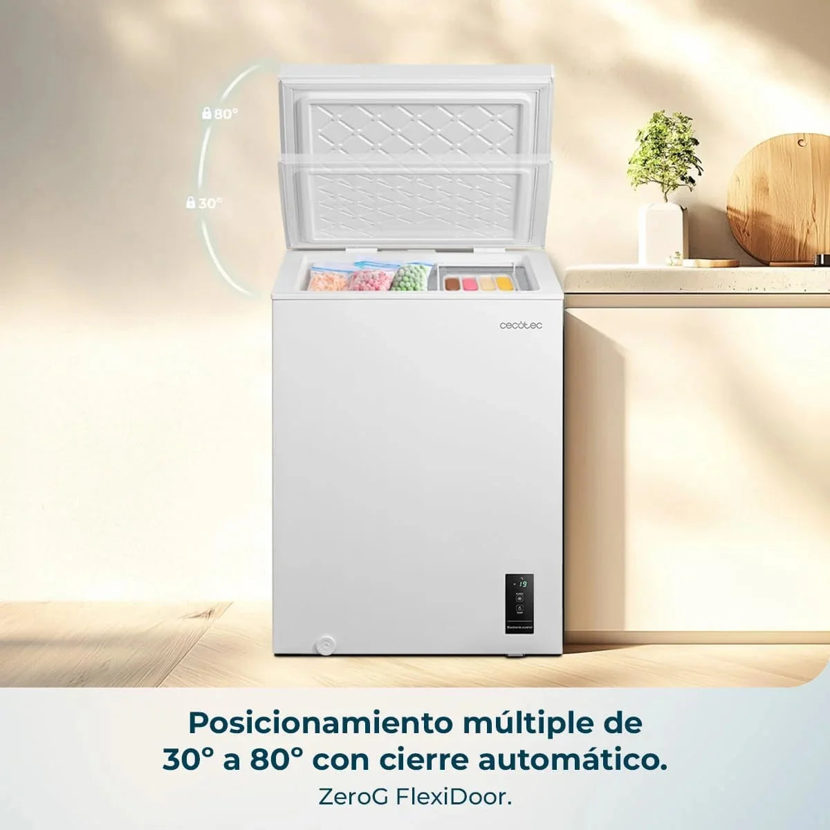 Cecotec Congelador Horizontal 143L Bolero CoolMarket Chest 143P White E. Cesta con Asas. Control Electrónico LED. UltraContact D-Cool. Dual Function.