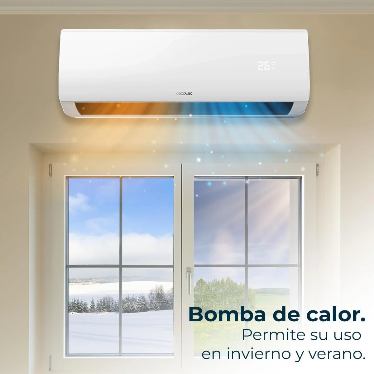 Cecotec Aire Acondicionado Split AirClima 9000 Smartfresh. 9000 BTU. Motor DC. Bomba de Calor. Mando a distancia. Pantalla LED. Sistema Inverter. 5