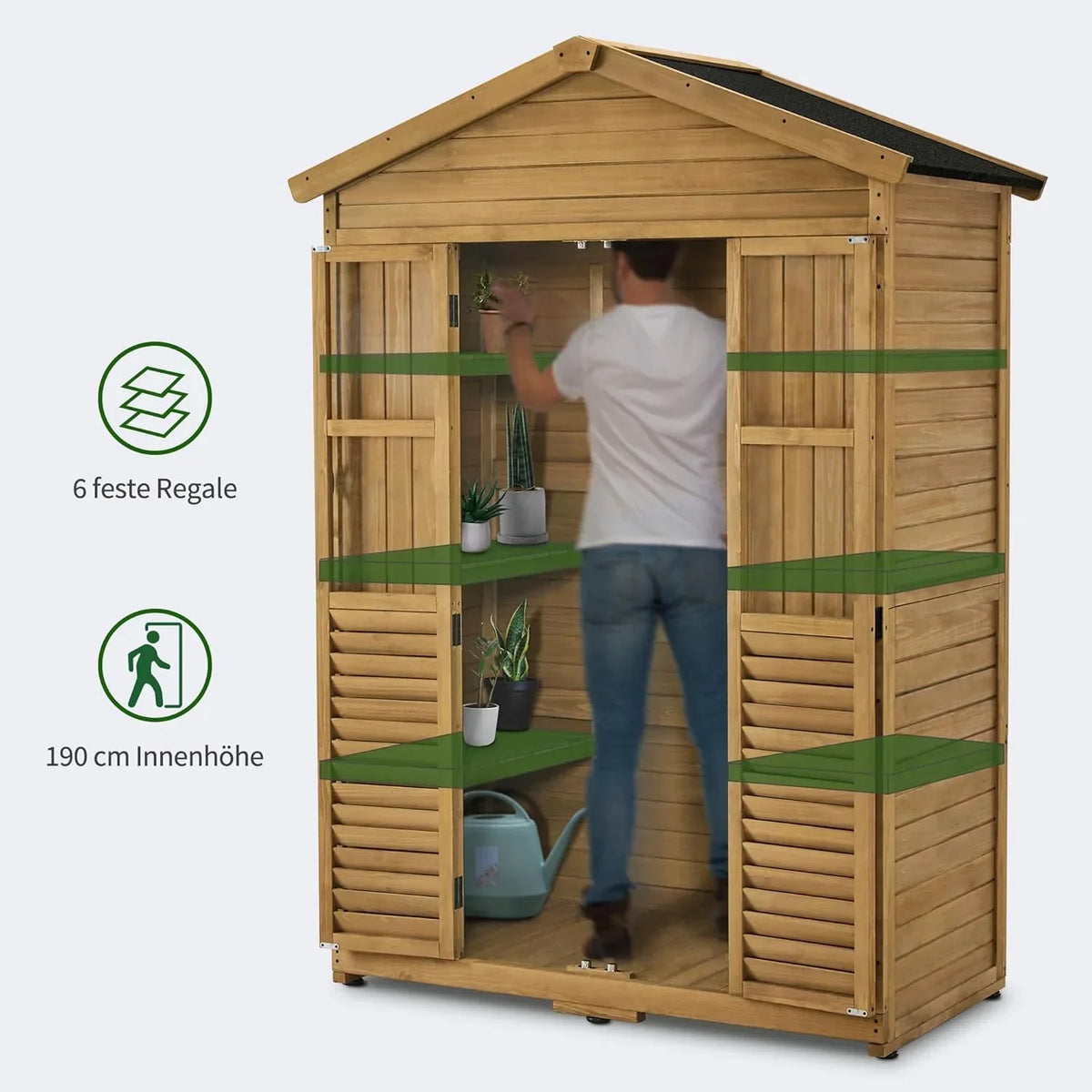 M MCombo Armario de Jardín de Madera Resistente a la Intemperie. Cobertizo de Herramientas al Aire Libre a Prueba de Agua. 74×143×200 cm (Naturaleza)
