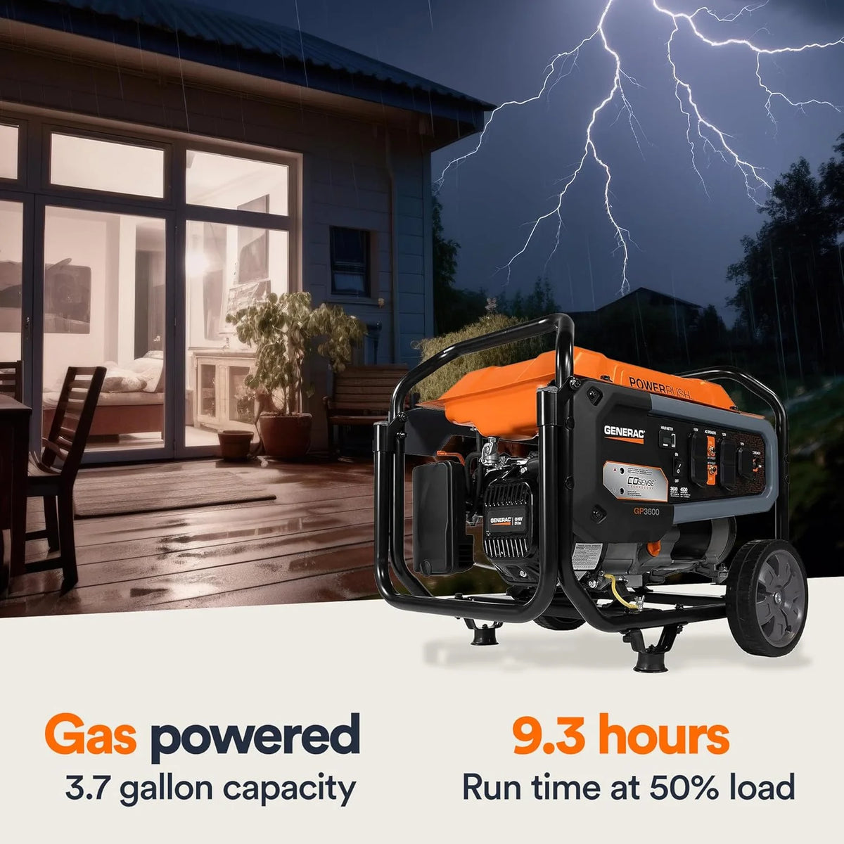 8.000-Watt Gas-Powered Portable Generator - Electric Start with COsense - PowerRush Advanced Technology - Reliable Power for Emergencies. Recreation. Home - 49 State Compliant - Orange/Black