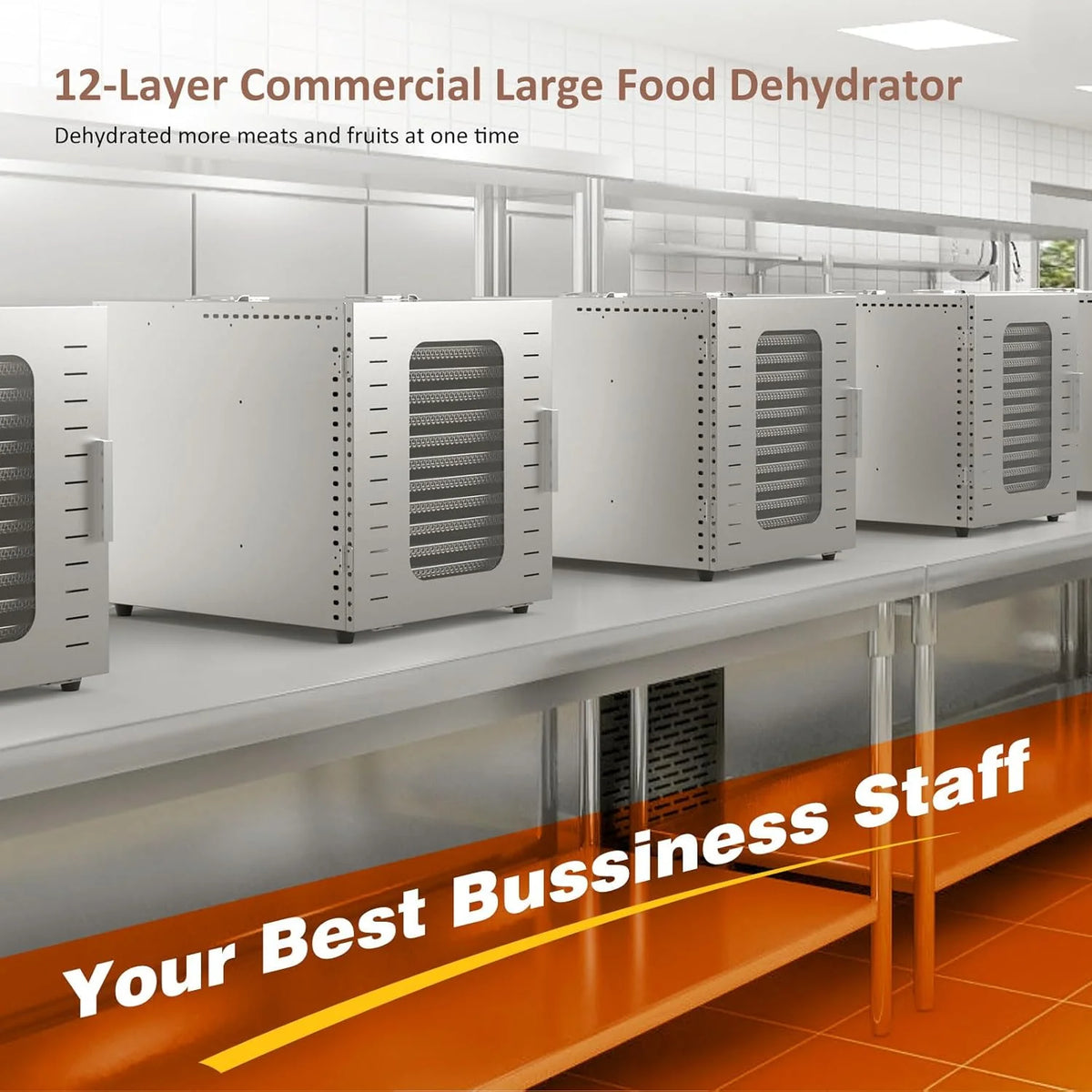 Commercial Large 12 Trays Food Dehydrator. Usable Area up to 22.67ft². 1200W Full Stainless Steel Dryer Machine. up to 190℉ Temperature. for Meat. Fruit. Veggies. Beef. Herbs. Pet Foods