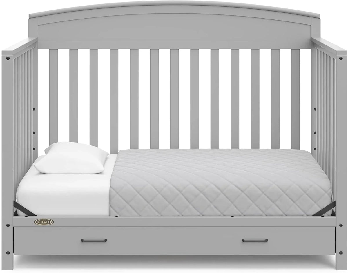 5-in-1 Convertible Baby Bed with Storage Drawers. White. Converts to Toddler Bed. Daybed and Full-Size Bed