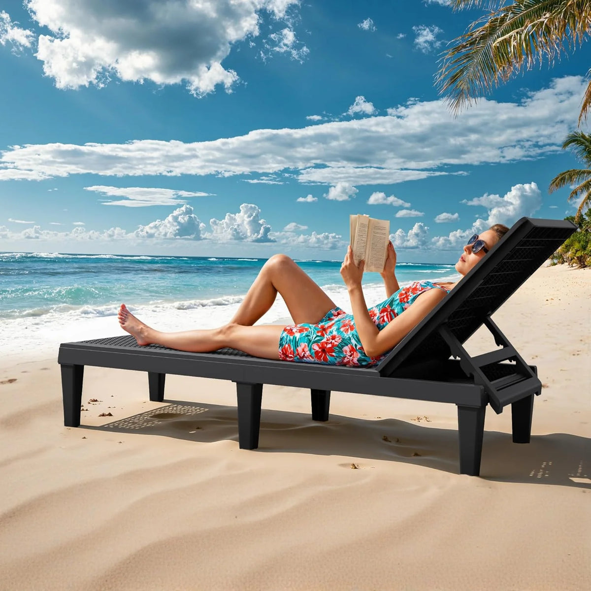 Outdoor Chaise Lounge Chair Set of 2 for Patio Poolside. Waterproof & Adjustable & Easy Assembly Sun Lounger for Outside Deck. Pool. Beach. Black