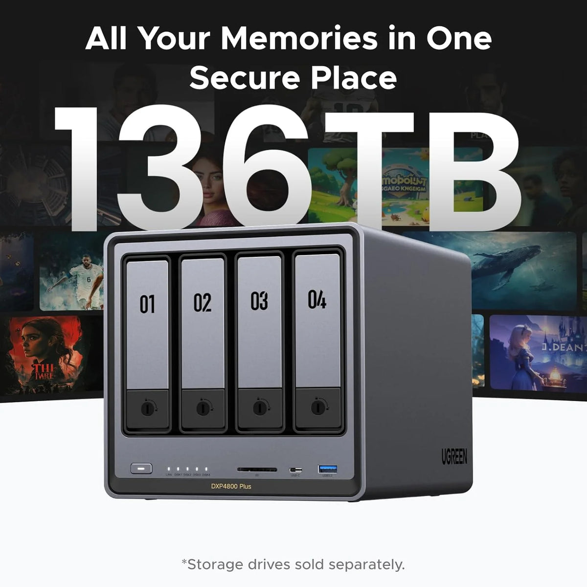 Four-slot desktop network storage device. equipped with Intel Pentium Gold 8505 octa-core processor. 8GB DDR5 memory. 128G solid-state drive. 1 10GbE network port. 1 2.5GbE network port. 2 M.2 NVMe slots. 4K HDMI interface. network storage device (wi