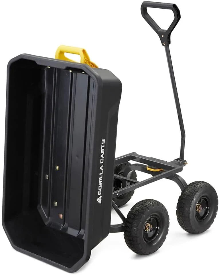 7-Cubic-Foot Poly Dump Garden Cart with No-Flat Tires. 1.200-Lb. Capacity. Black