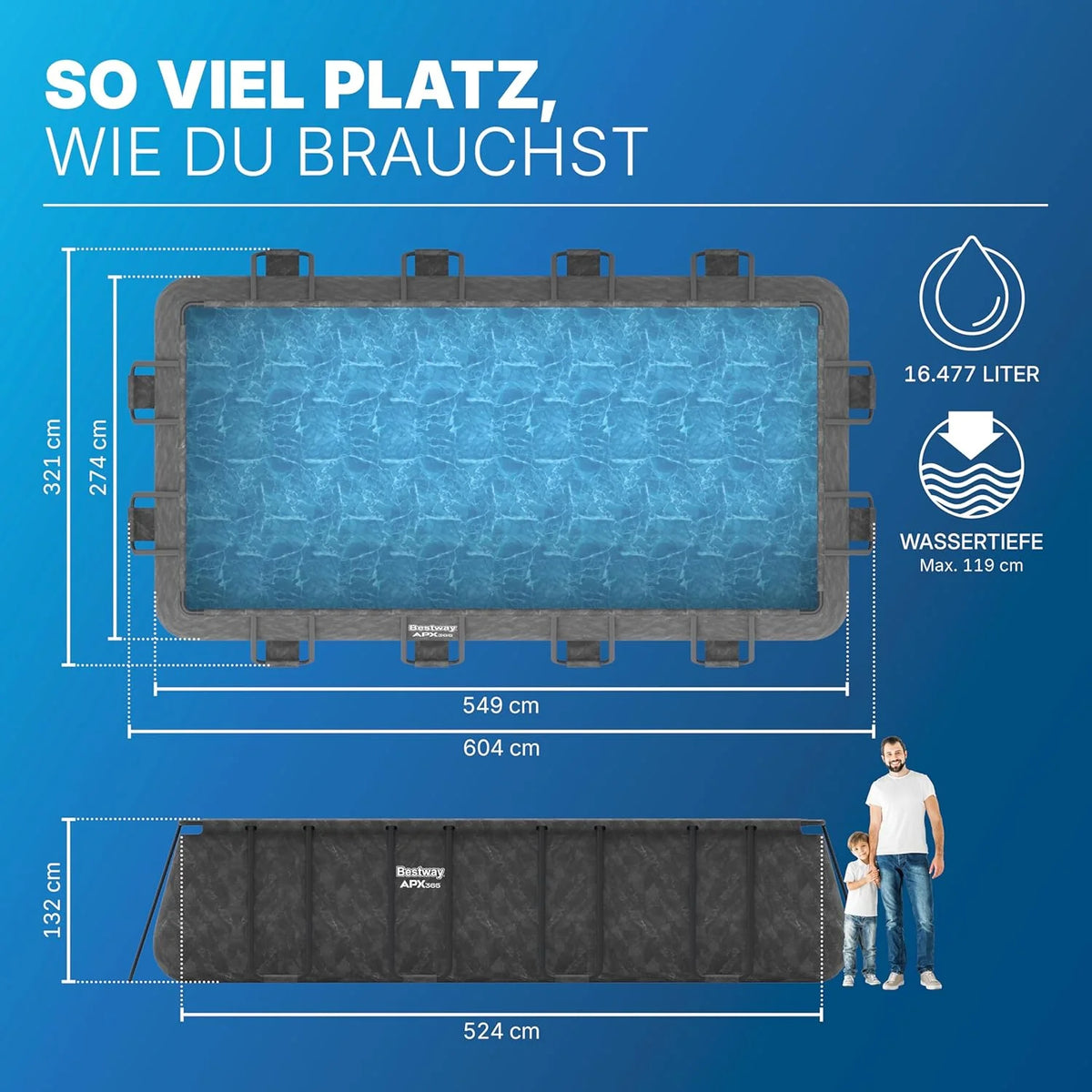 Bestway APX365 Winterfestes Frame Pool Set. Sandfilteranlage. 549 x 274 x 132 cm. 16.477 L. Stahlrahmen. Polar-Shield. Dunkle Marmor-Optik.