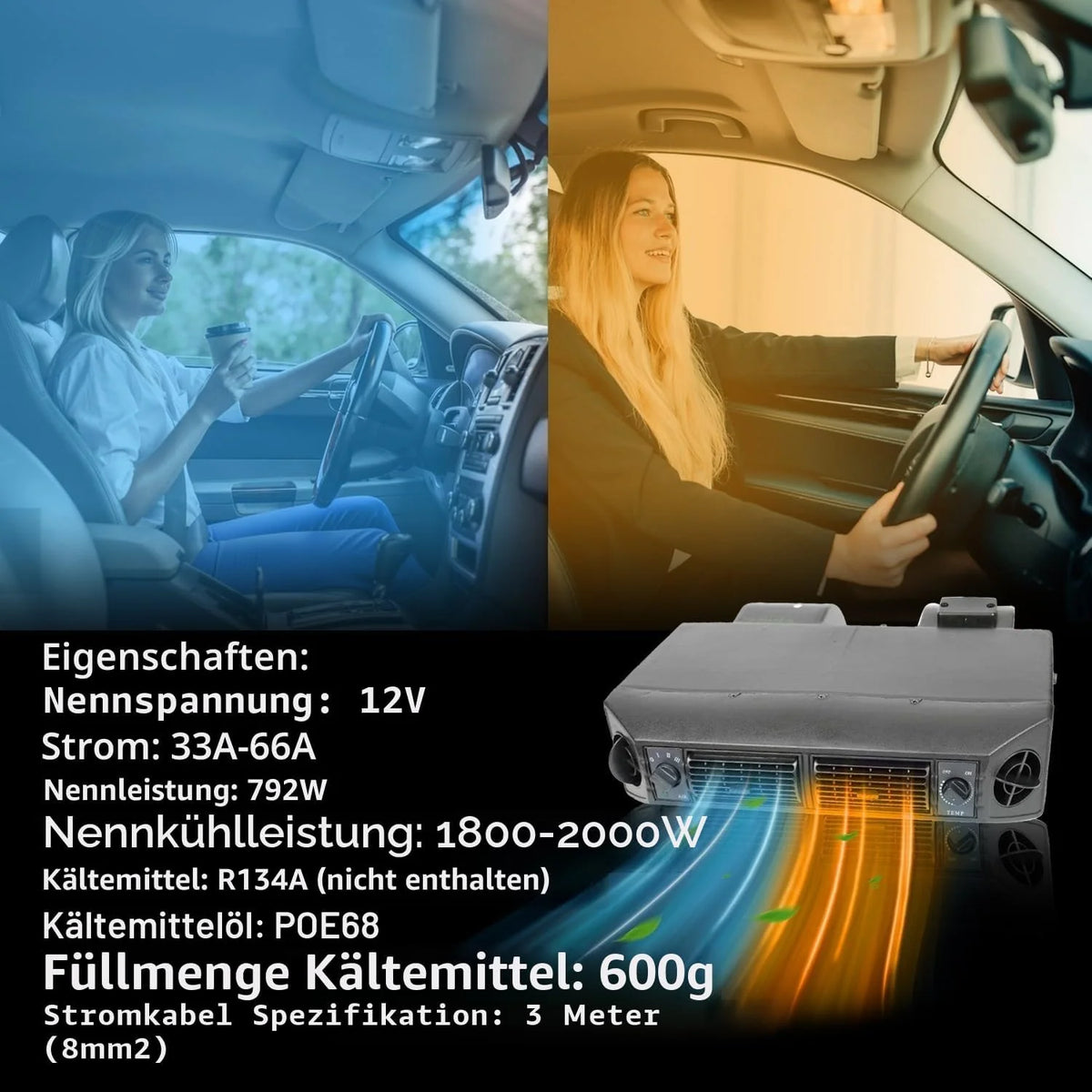 Elektrische Klimaanlage 12 V Unter-Armaturenbrett-Klimatisierungs-Kit 12 Volt Universal-Auto-Klimaanlage Geeignet für Van. Auto. Wohnmobil. LKW. Boot.
