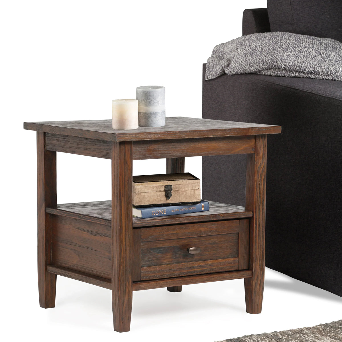 20 Inch Wide Solid Wood Rectangle End Table. Transitional Side Table