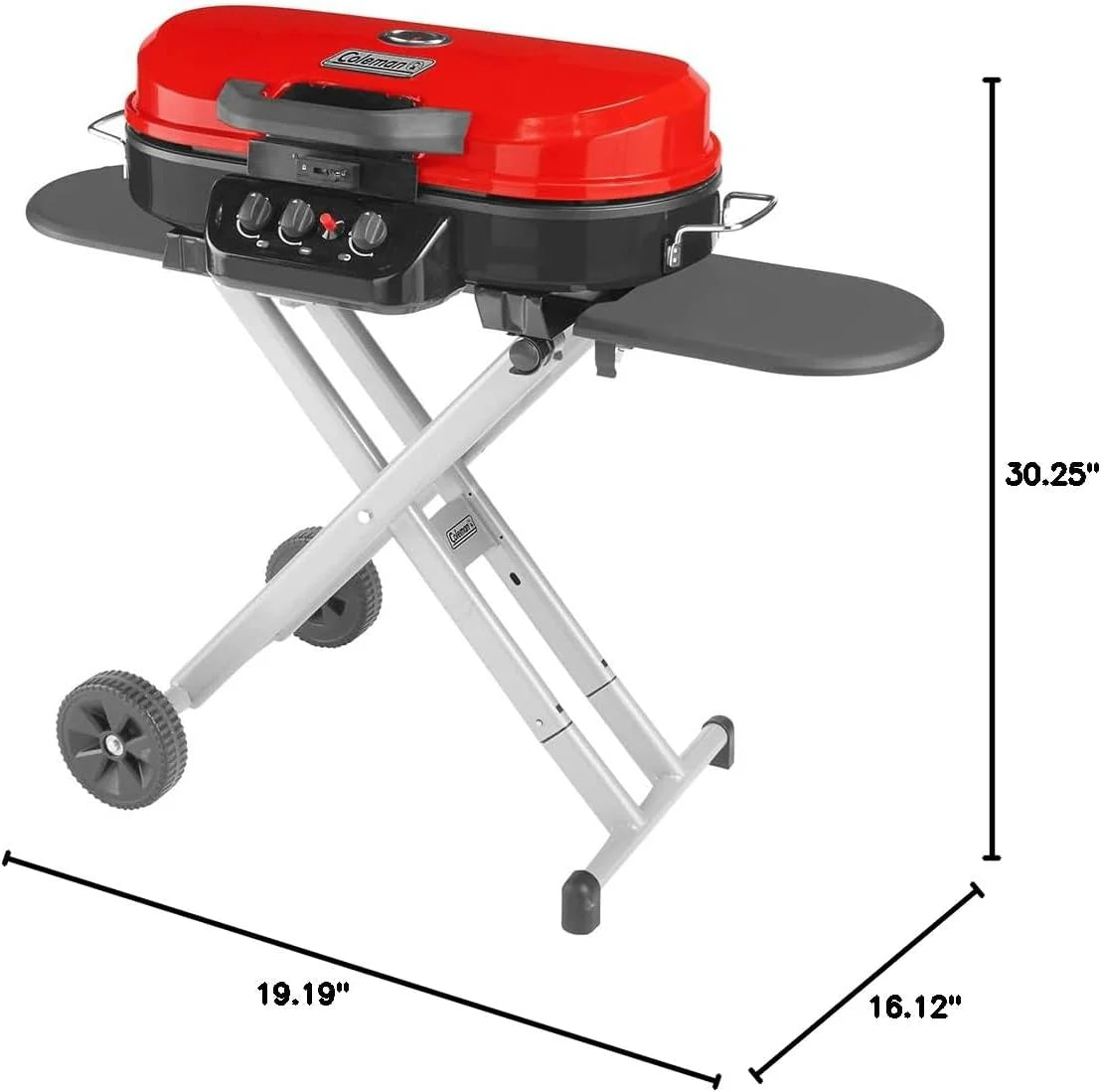 RoadTrip Portable Stand-Up Propane Grill with 3 Adjustable Burners & Instastart Ignition. 20.000 BTUs of Power for Outdoor Cooking