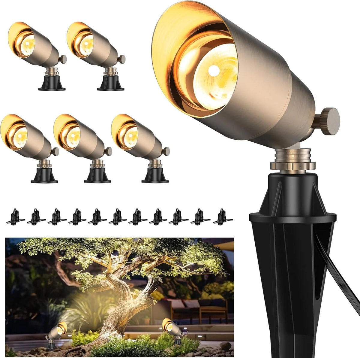 Solid Brass Outdoor Uplights & Accent Light Fixtures. Heavy Duty 12V Low Voltage LED Landscape Lighting Bronze. Wired Spotlights for Garden.Lawn.Patio and Yard Without LED Bulb (12 Pack)