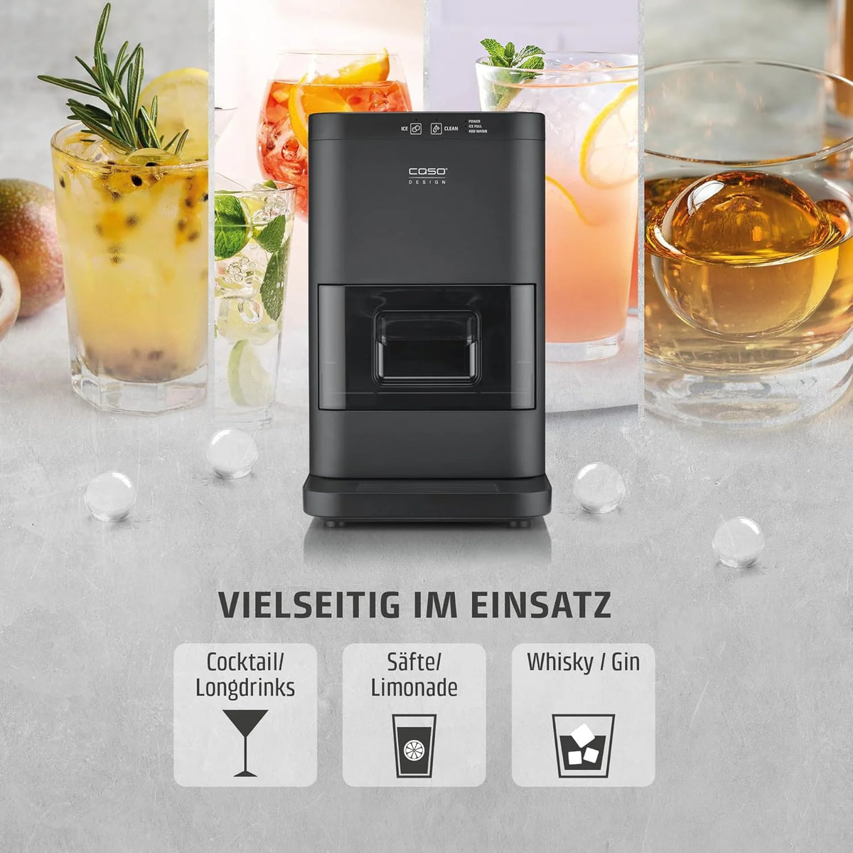 CASO IceBall Pro Eiskugelbereiter mit Kompressor - Kristallklare Eiskugeln 50-55 mm. 2 Kugeln/Stunde. 1.3 l Wassertank. Selbstreinigung. LED-Anzeige.