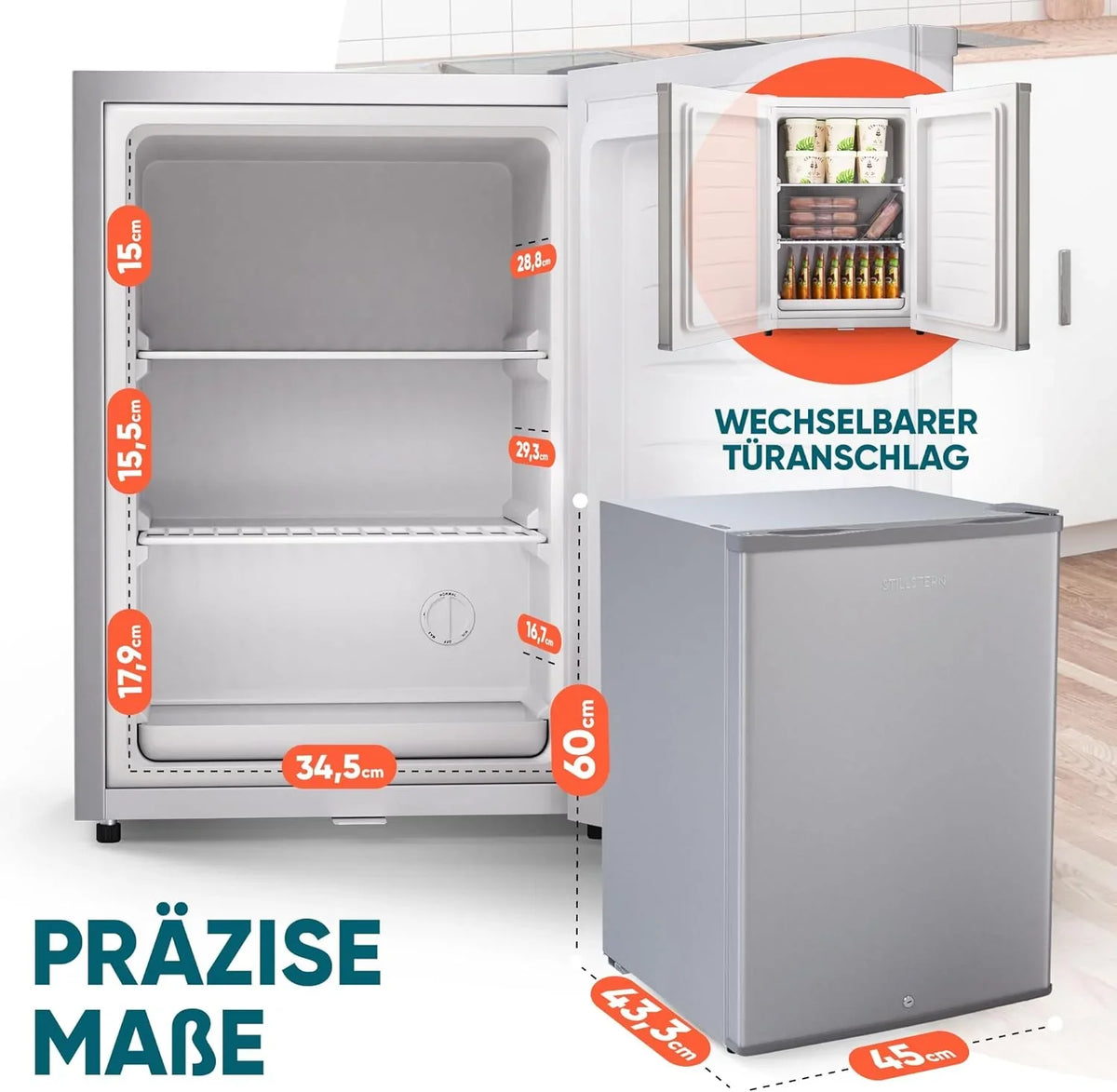 Stillstern Mini Gefrierschrank (42L) -18°C. Eiswürfelschale. Schloss. Türanschlag wechselbar. 4-Sterne Tiefkühlschrank für Camping/Büro Gefriertruhe