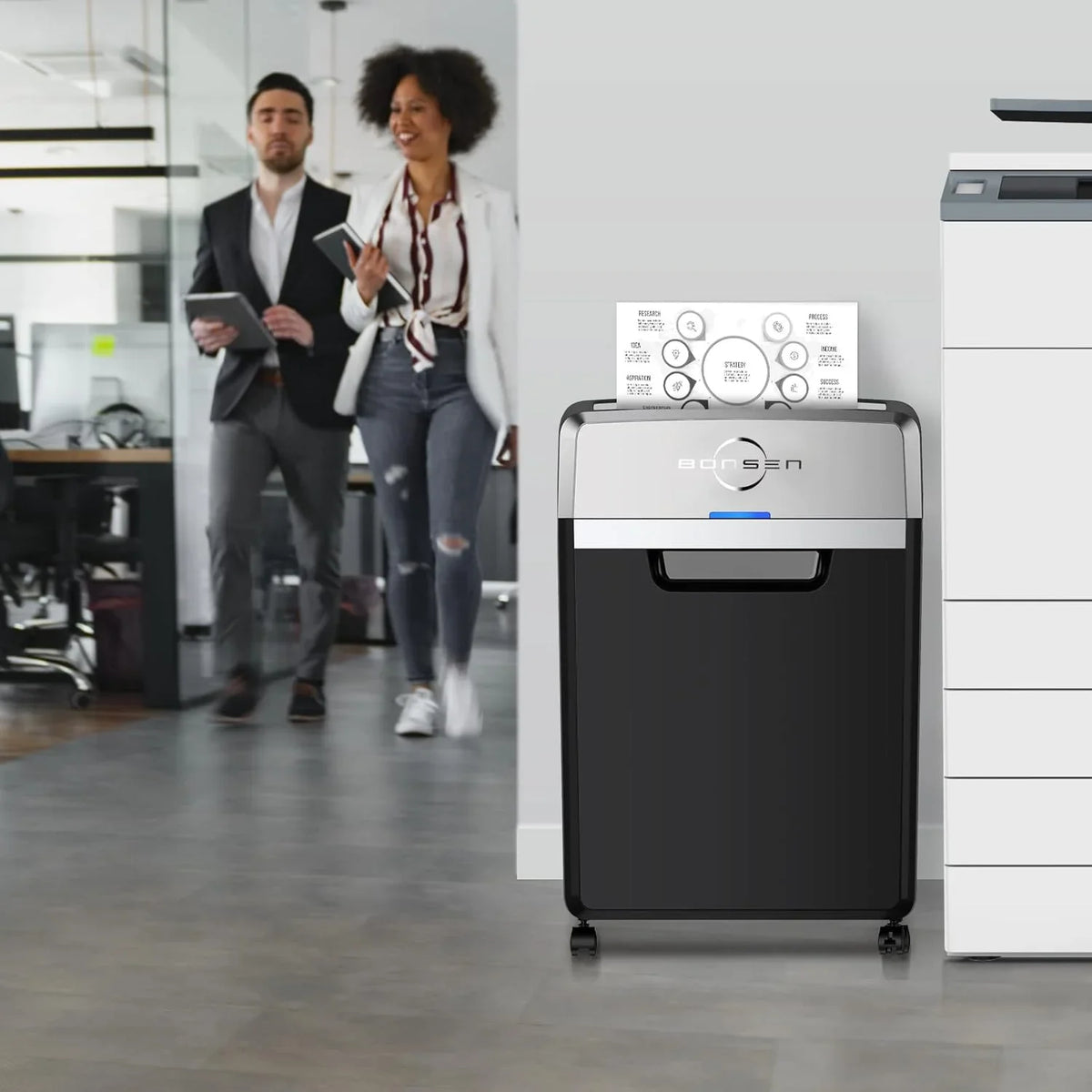24-Sheet Cross-Cut Paper Shredder. 40-Min Continuous Run Time. 9-Gallon Basket. P-4 Security