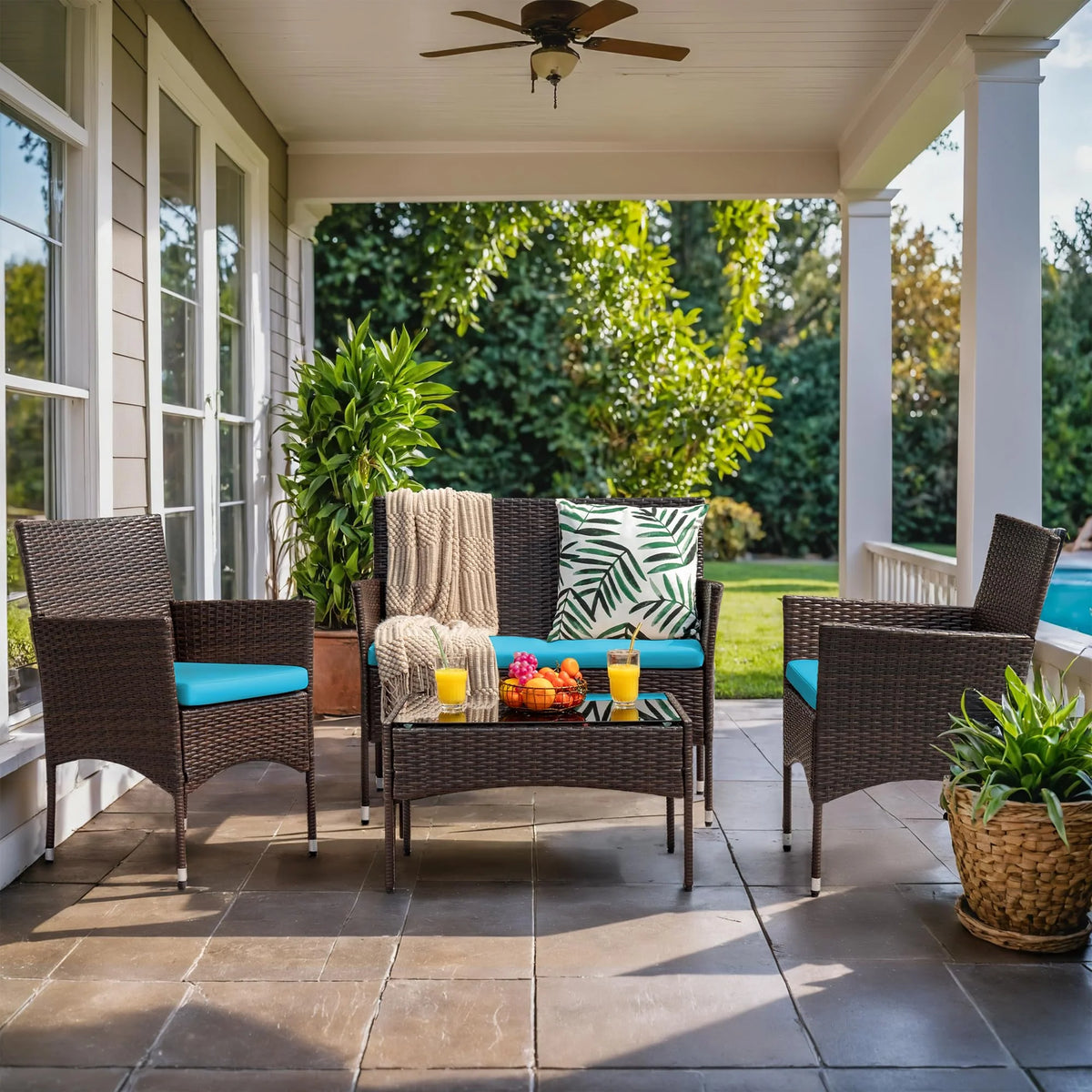 4-Piece Outdoor Patio Furniture Set. Rattan Wicker Chairs and Outdoor Seating Set