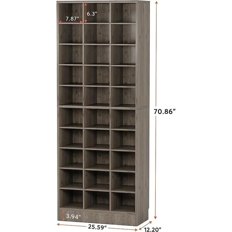 10-Tier Tall Shoe Cabinet. 30-Pair White Wood Shoe Storage Rack for Entryway and Closet