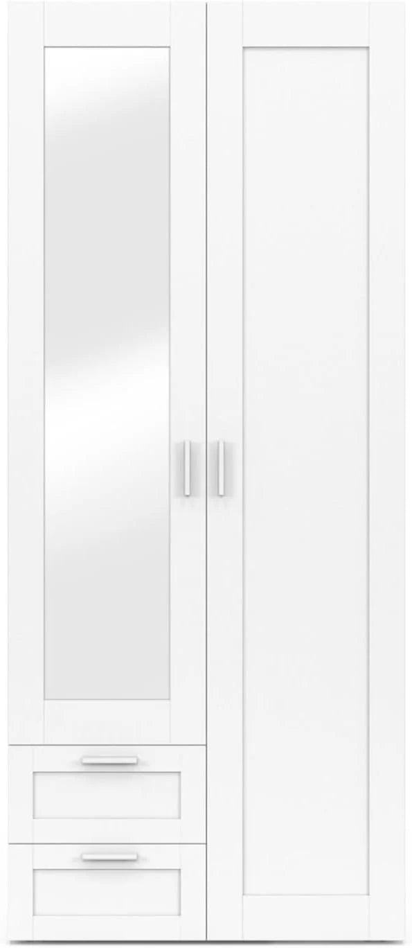 IDMarket - VITO 2-door wardrobe white 80 cm with 2 drawers. mirror and shelves
