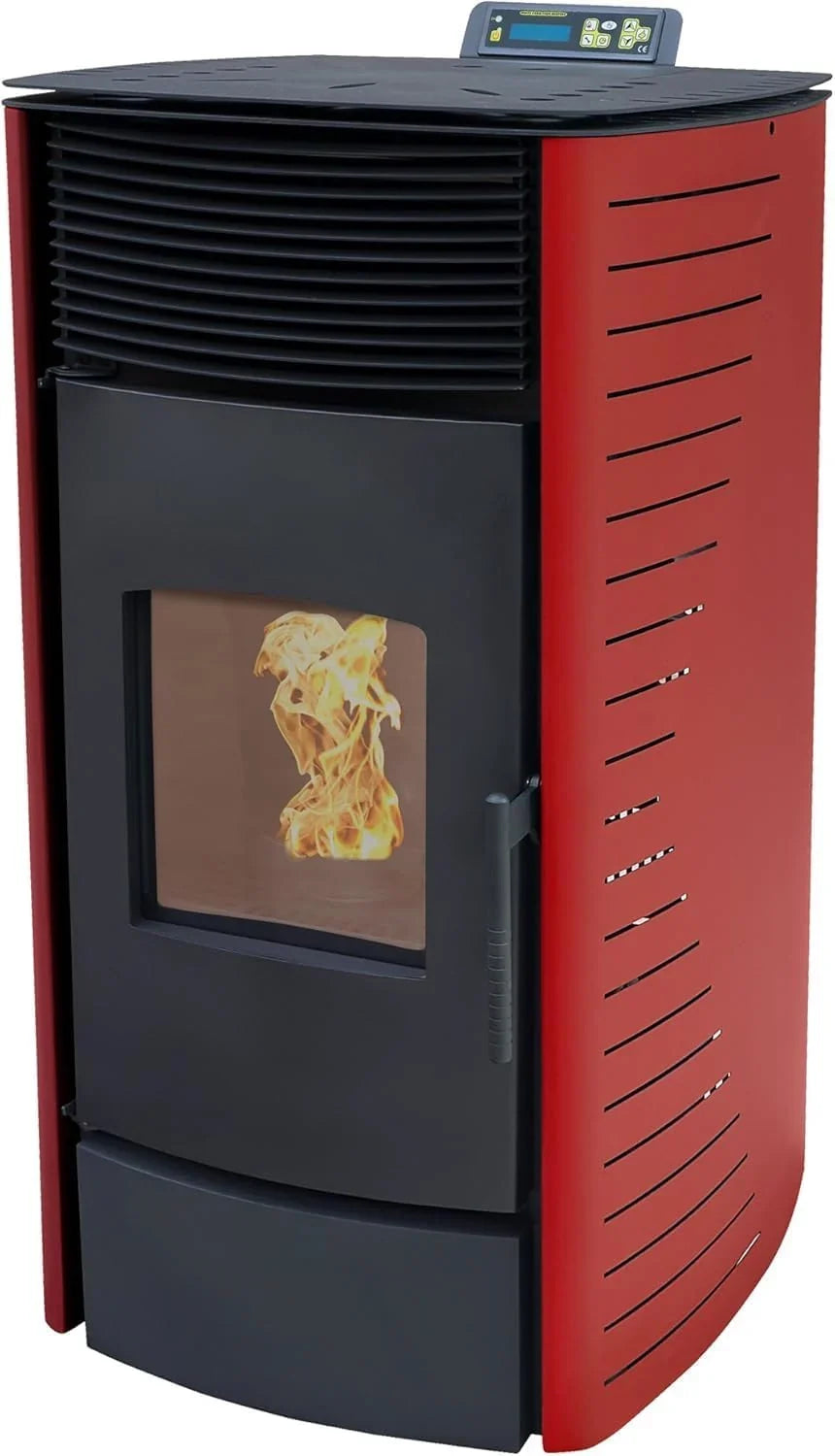 NEMAXX P12 Pelletofen 13.6 kW A+ bis 300 m³ – Auto-Reinigungszyklus. ECO-Modus. Wochenprogramm & mechanische Reinigungsunterstützung – Rot