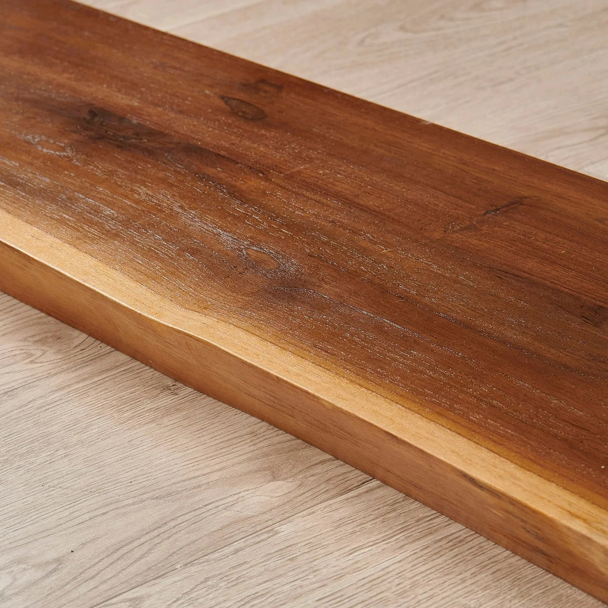 1 Piece Teak Wood Wall Shelf with Live Edge. Rustic Floating Shelf for Home Decor