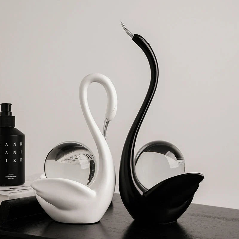 Modern Ceramic Swan Figurine with Glass Sphere Decorative Sculpture for Home Tabletop Decor