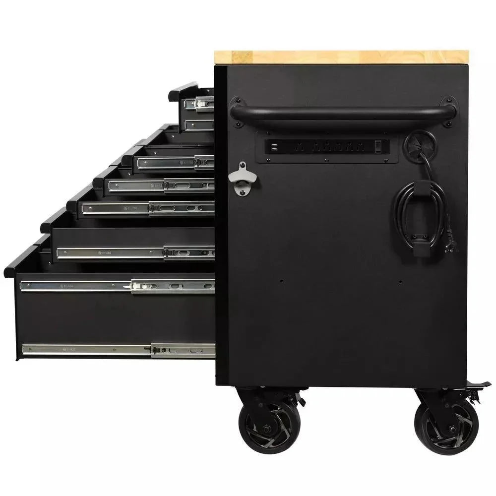 61-Inch W x 23-Inch D 15-Drawer Mobile Workbench with Solid Wood Top