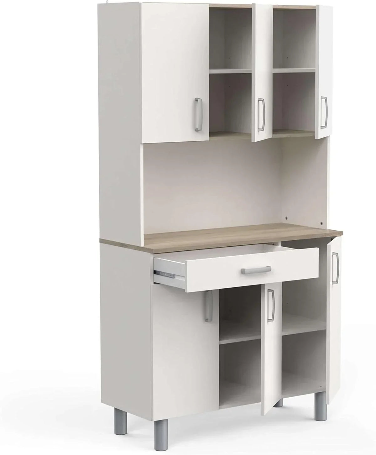 Miroytengo Kitchen Side Cabinet. Kitchen Cabinet. Buffet Kitchen Cupboard 6 Doors White and Oak Kronberg 101 x 185 cm