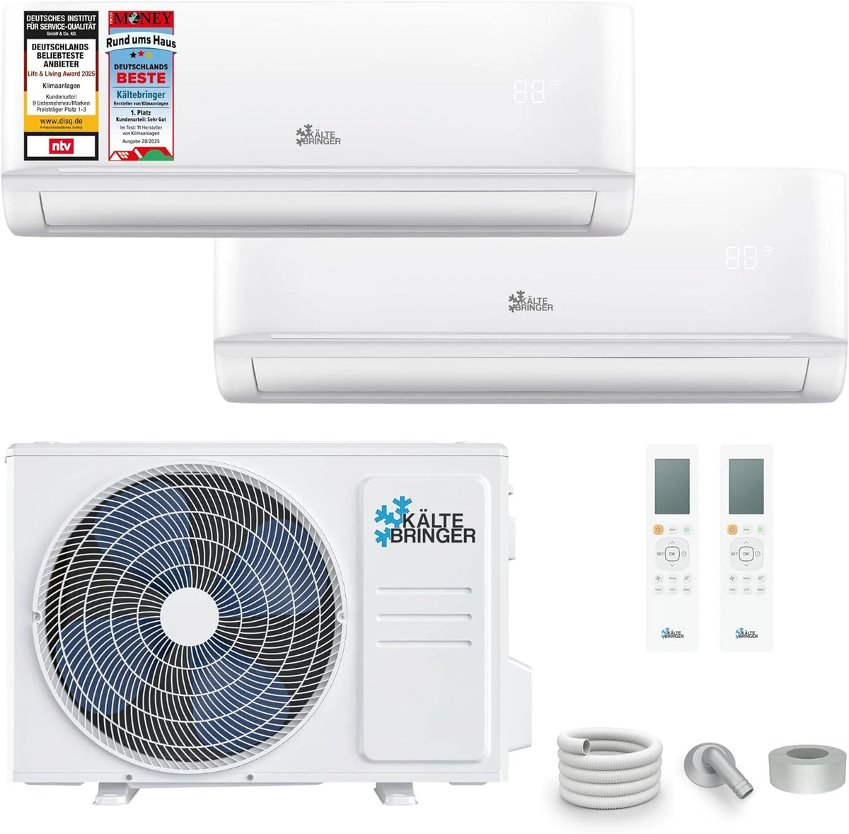 Kältebringer Multisplit Klimaanlage 2 Innengeräte - 18000 BTU - 5.3 kW - Inverter Klimagerät mit Heizfunktion. WiFi und App - sehr leise &
