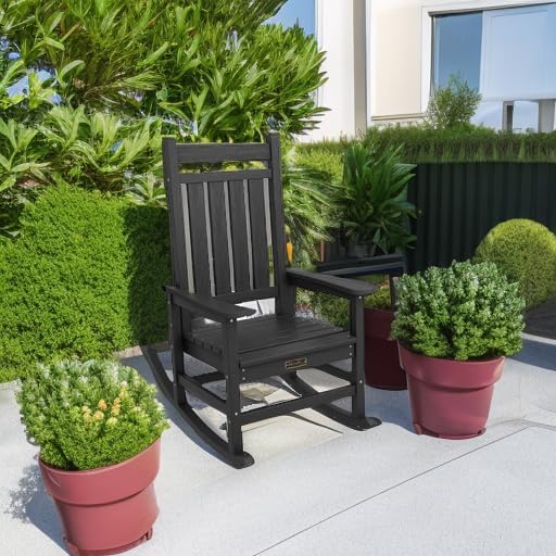 Outdoor Rocking Chair. HDPE Rocking Chair for Adults. All Weather Porch Rockers for Lawn Garden. White