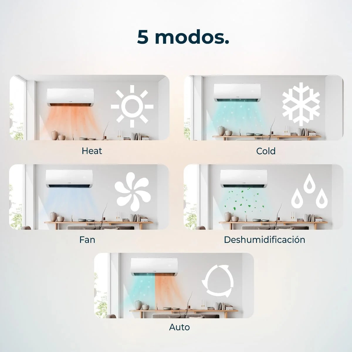 Cecotec Aire Acondicionado Split AirClima 9000 Smartfresh. 9000 BTU. Motor DC. Bomba de Calor. Mando a distancia. Pantalla LED. Sistema Inverter. 5