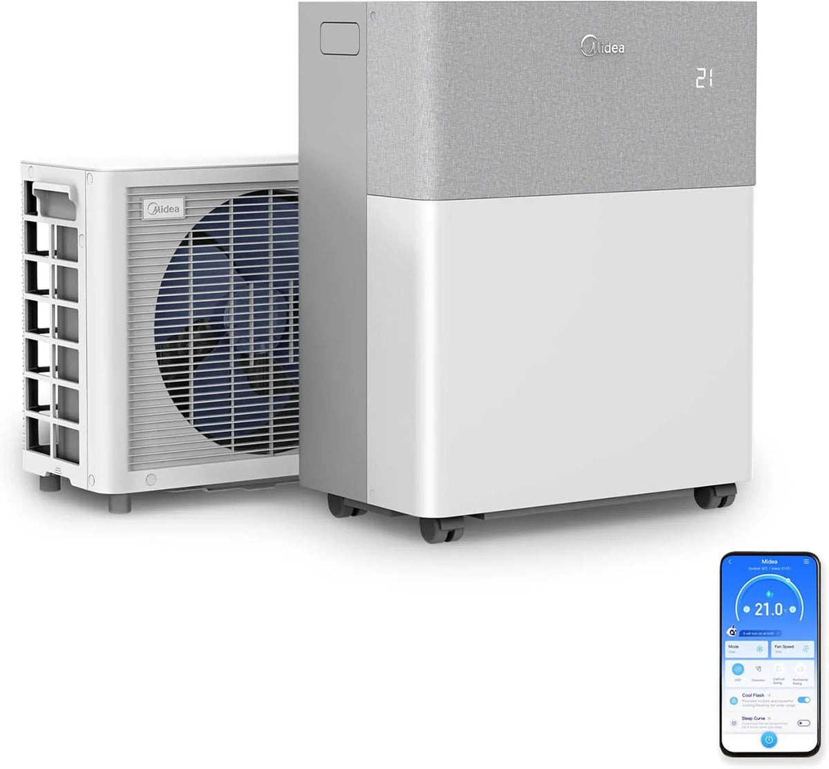 Midea Portasplit Klimaanlage. Mobile Wärmepumpe. Kühlen A++/Heizen A+. 12000 BTU 3. 5kW. für Räume bis zu 42 m² / 105 m³. nur 39 dB(A) im Silent-Modus