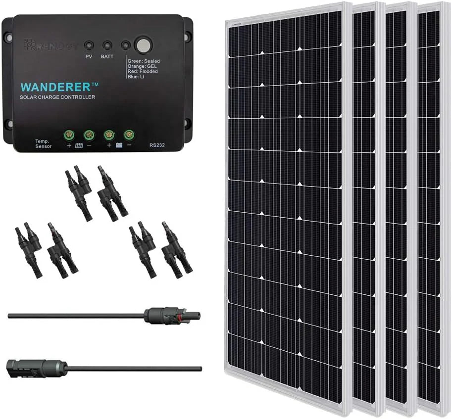 400 Watt 12 Volt Premium 4 Pcs 100W Panel+40A MPPT Charge Controller+ Bluetooth Module Fuse+ Mounting Z Brackets+Adaptor Kit +Tray Cables Set. 400W. Grid 12V Solar Power System