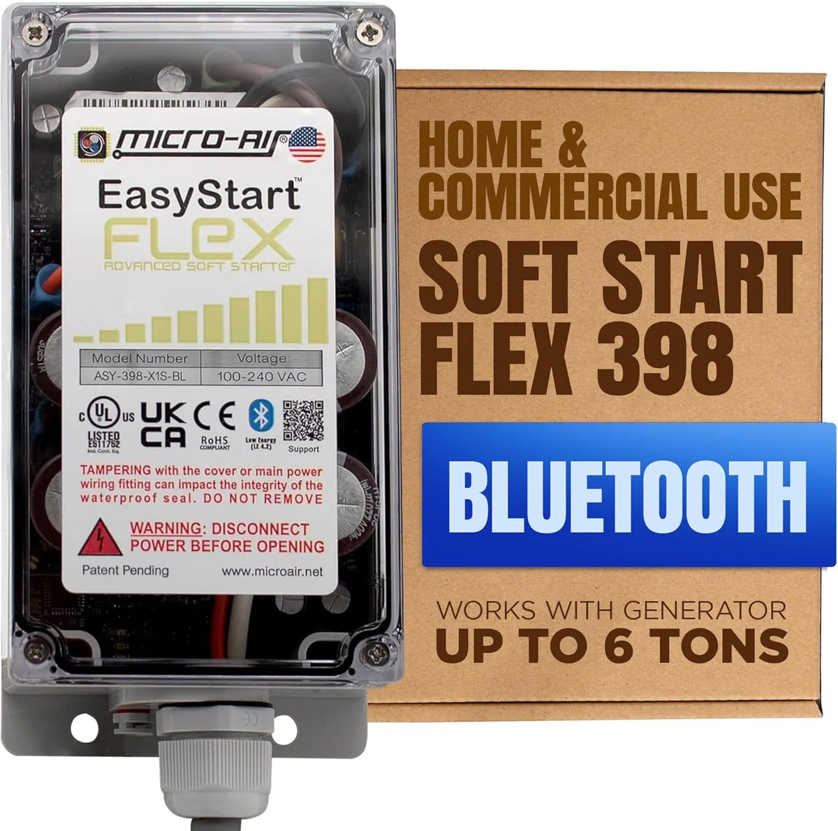 EasyStart FLEX 398 - Bluetooth Soft Start Kit for Home Air Conditioner. RV & Commercial Use. Works with Generators. Reduces Power Surge. Efficient Start-Up - Up to 6 Tons w/Installation Kit