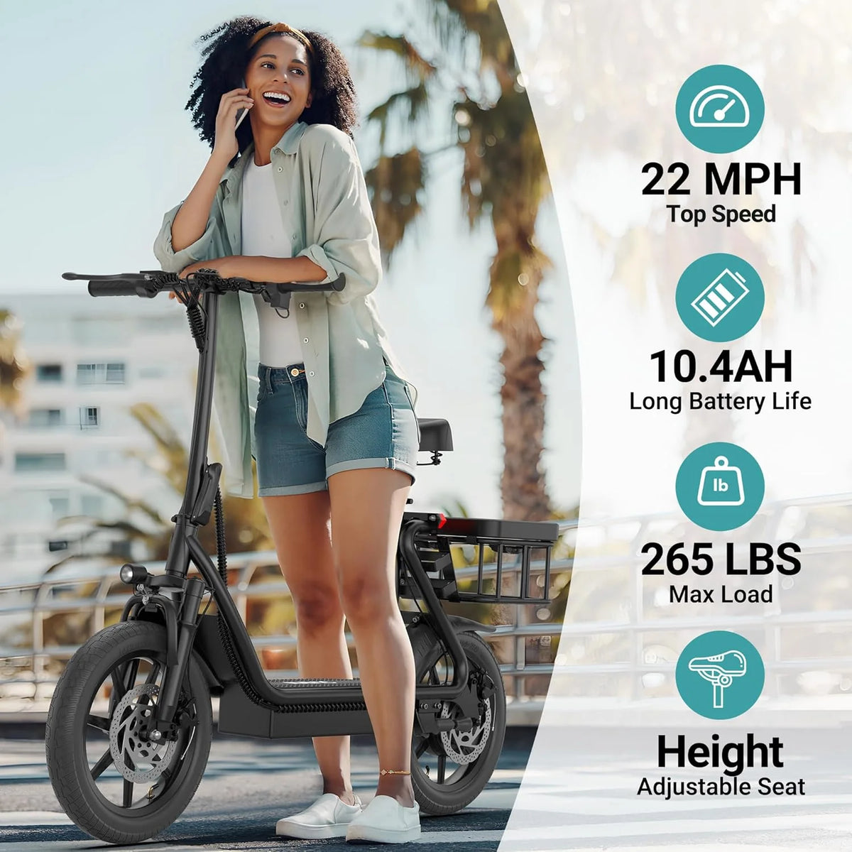 Electric Scooter Adults.Max 19/27/49 Miles Ranges.Top Speed 19/22 mph.350/750W Peak Motor. Folding E-Scooter with Dual Braking Dual Suspension