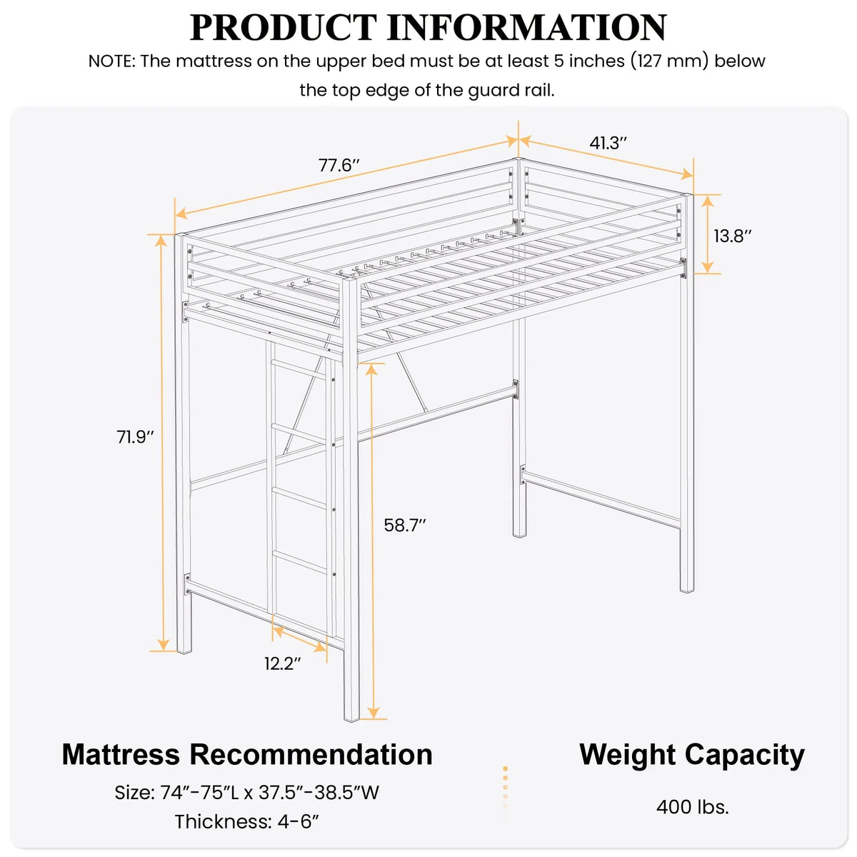 Junior Loft Bed Twin Size. Heavy Duty Twin Bed Frame