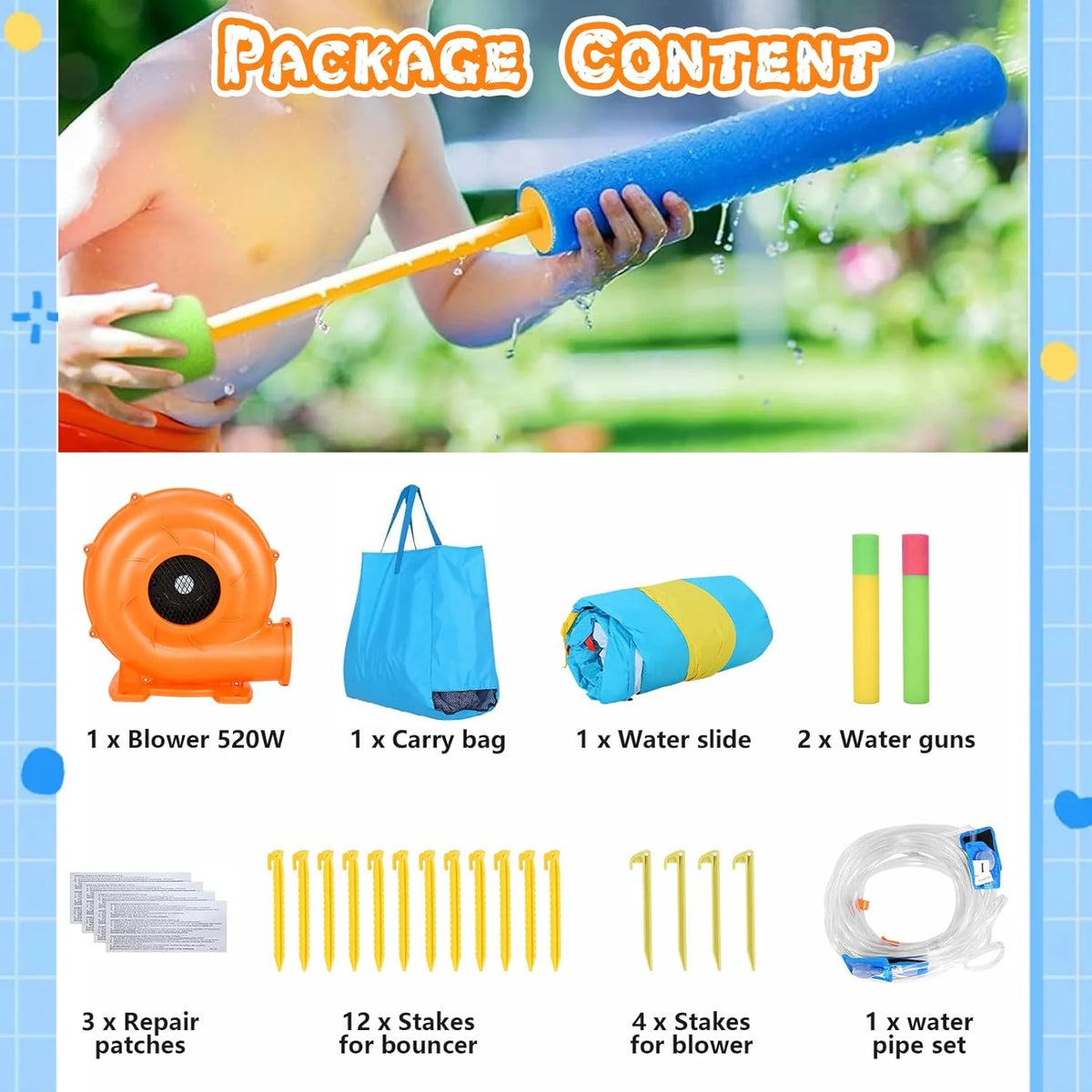 Inflatable Water Slide. 6 in 1 Outdoor Inflatable Water Park with Climbing. Basketball Rim. Splash Pool. Water Cannon. Blow up Water Slides for Kids Backyard