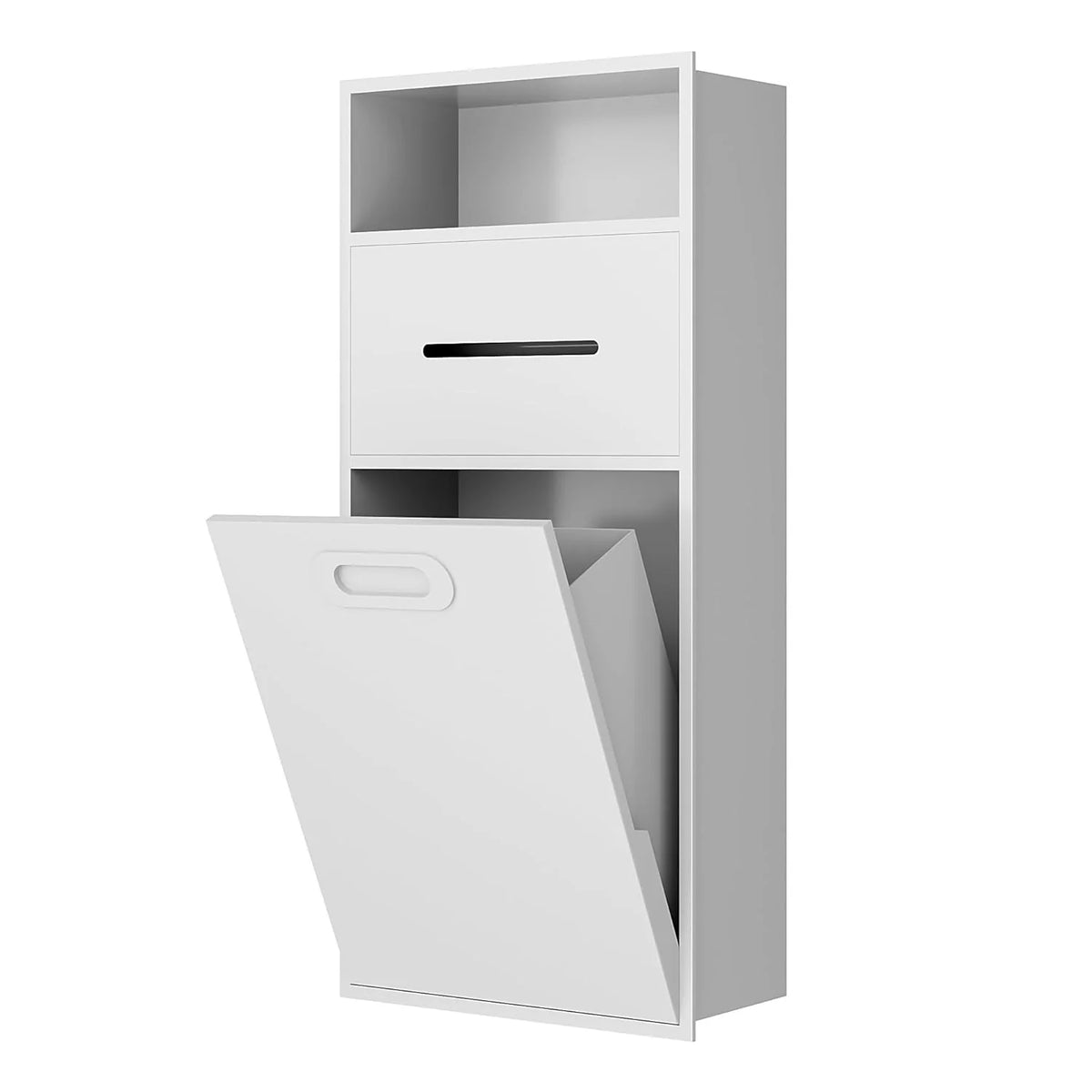 6.2 Gallon Bathroom Trash Can Tilt Out Trash Bin Cabinet. Hidden Trash Can Cabinet Recessed Wall Mounted Stainless Steel with Toilet Paper Holder for Bathroom/Bedroom/Office/Kitchen. Black