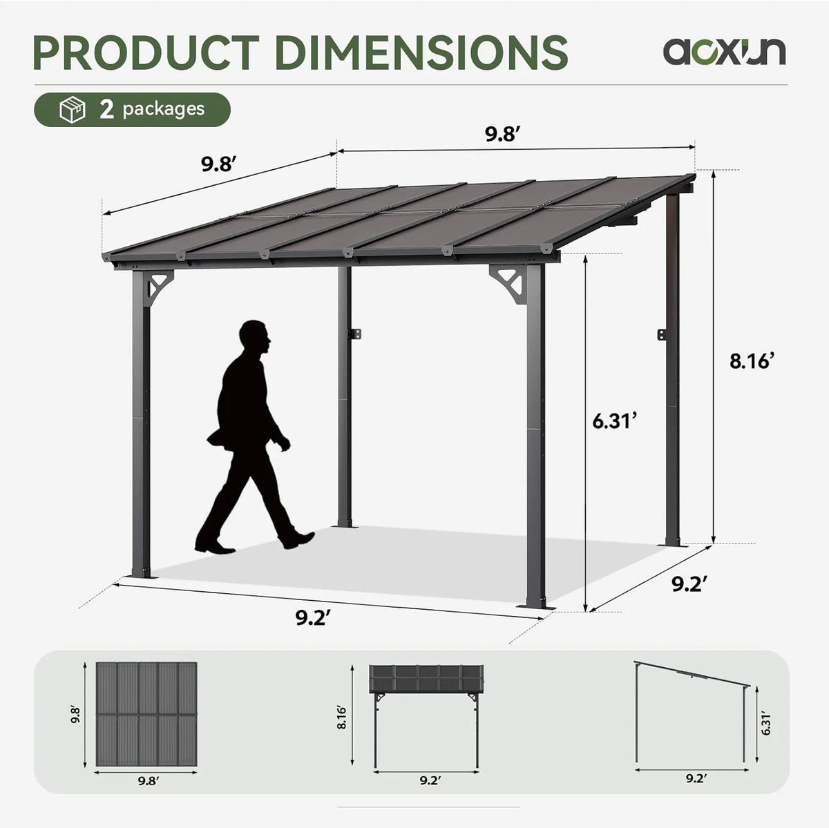 10' x 12' Gazebo for Patio. Gazebo Pergola with Sloped Roof. Large Wall-Mounted Heavy Duty Awnings. for Backyard. Deck. Patio