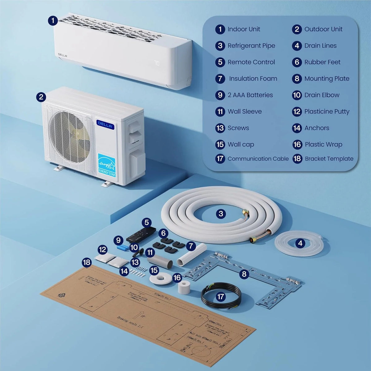 Hyper Heat Lower as -13°F 9.000 BTU WiFi Mini Split.Work with Alexa.Energy Star 115V 23 SEER2.Cools Up to 400 Sq. Ft.Inverter AC with 0.75 Ton Pre-Charged Heat Pump & 16.4ft Installation Kits