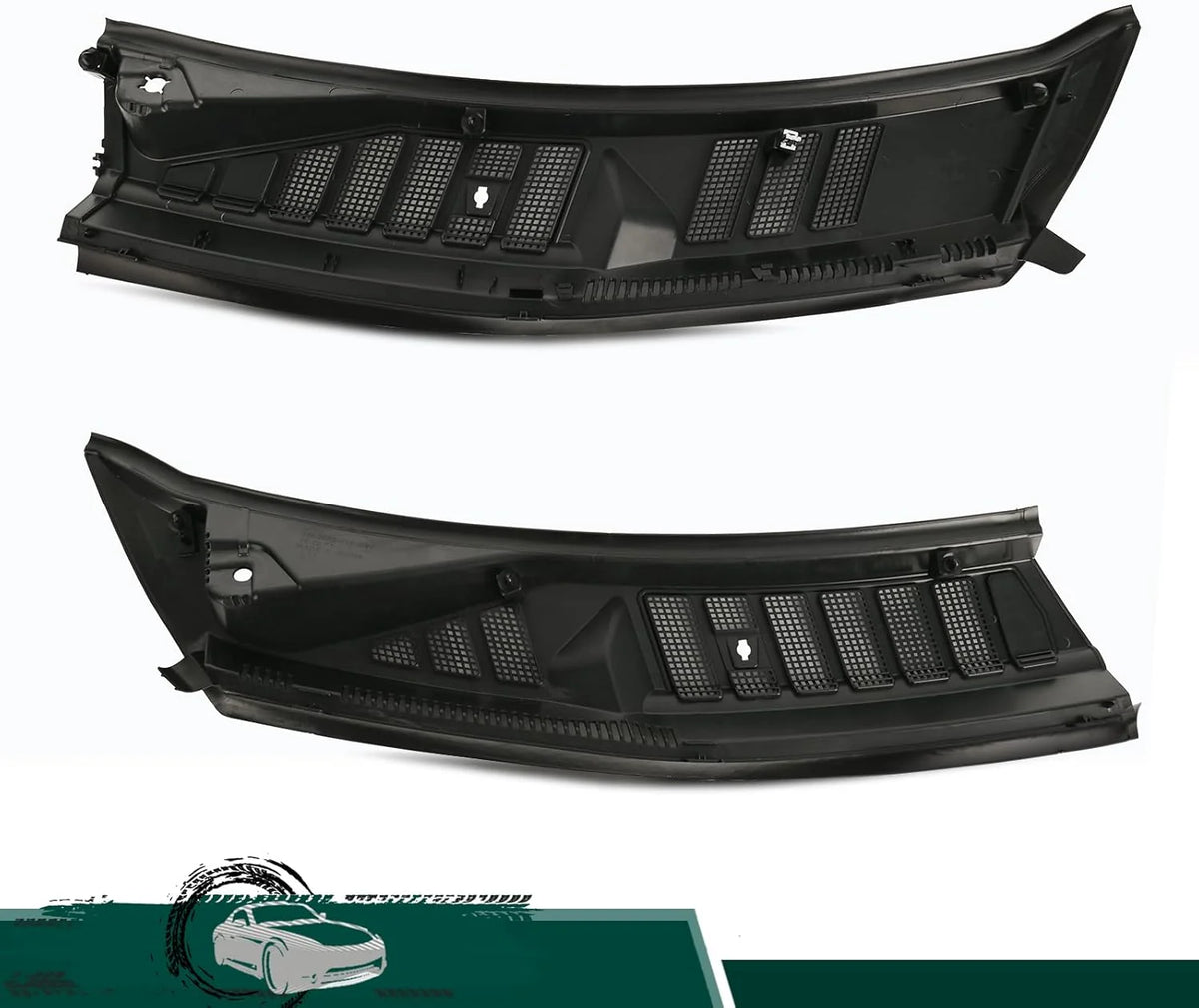 The front windshield wiper cover panel grille is compatible with the 2009 - 2014 models of Ford F150. It features two front insert panels on both the left and right sides.