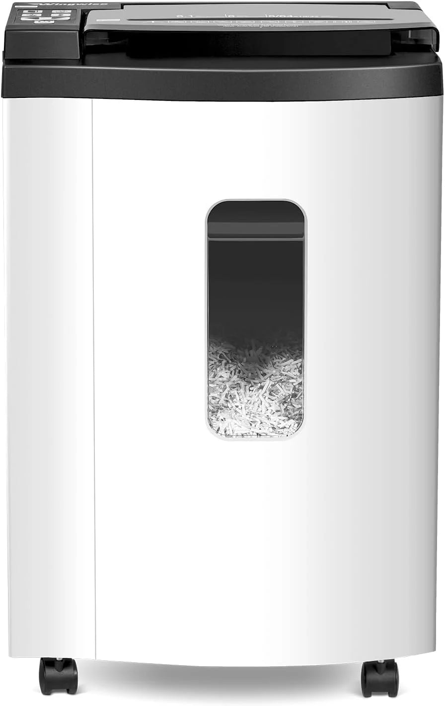 150 Sheet Auto-Feed Micro Cut Paper Shredder for Home Office Use. P-5 Super High Security (5/64 x 19/32 inches). Large 6-Gallon Bin. 20-Min Continuous Run. 55dB Ultra-Quiet. White